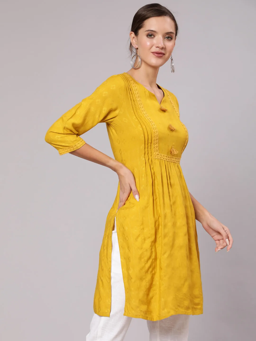 Mustard Gathered Short Kurta and Pants Co-Ord Set