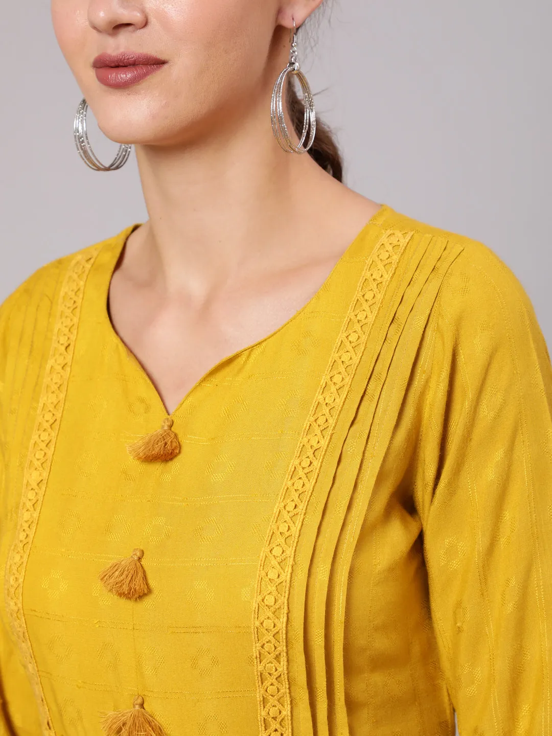 Mustard Gathered Short Kurta and Pants Co-Ord Set