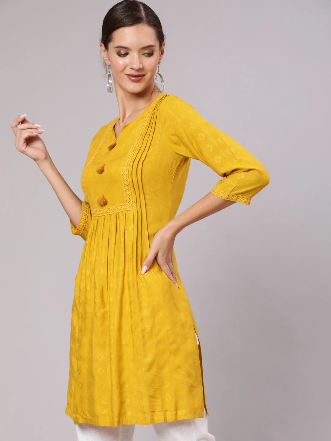 Mustard Gathered Short Kurta and Pants Co-Ord Set