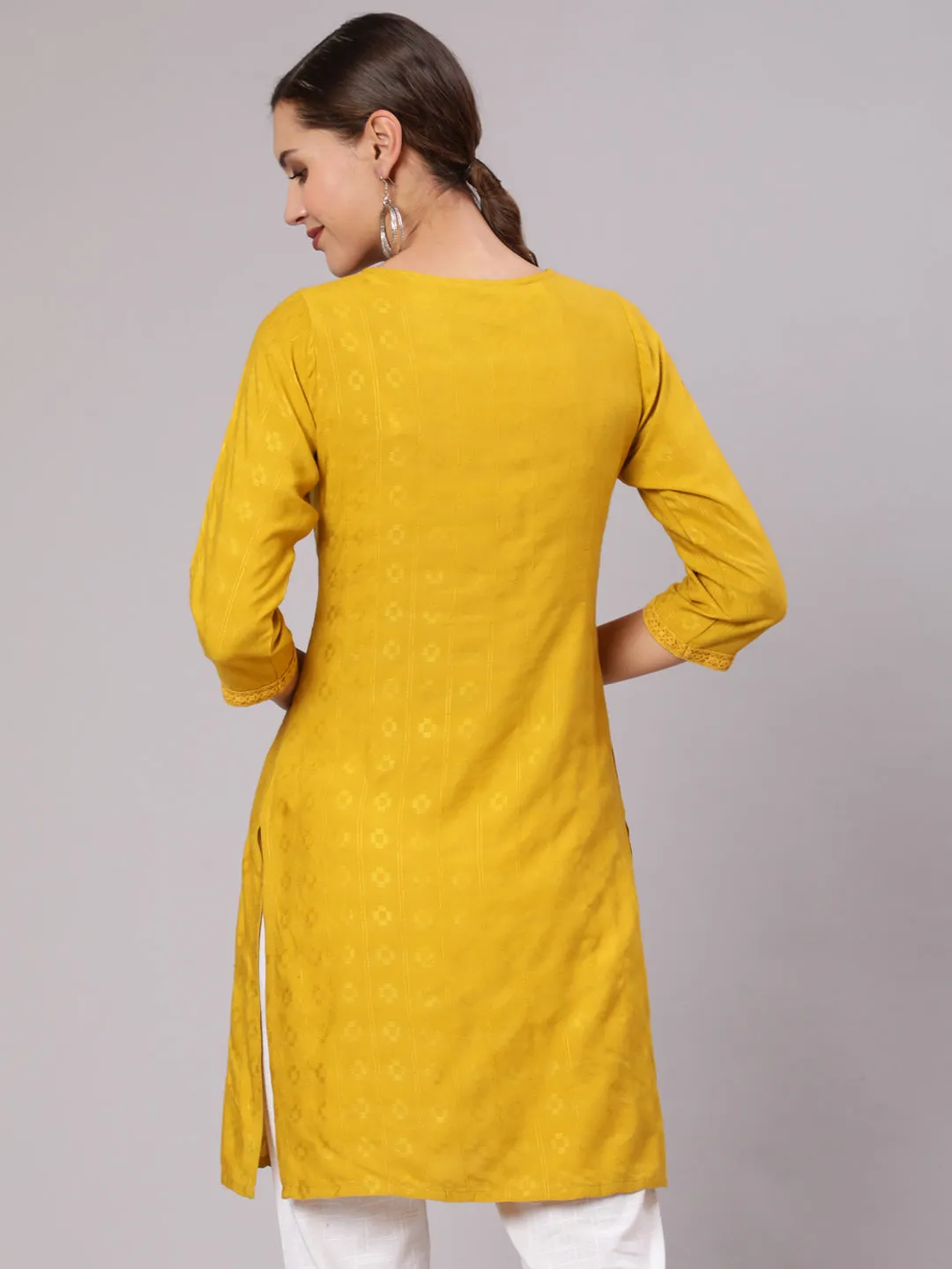 Mustard Gathered Short Kurta and Pants Co-Ord Set