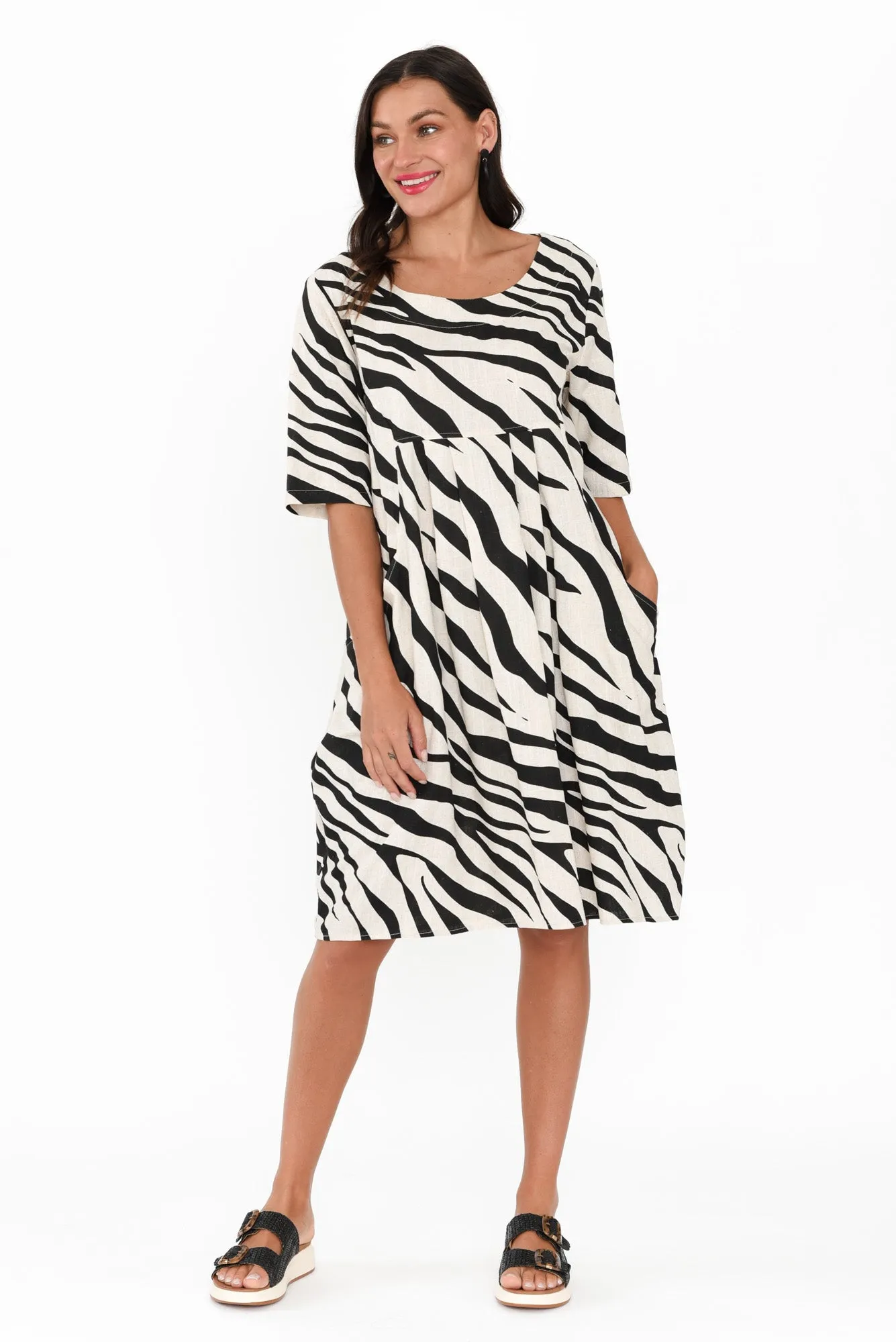 Myley Black Zebra Linen Cotton Dress