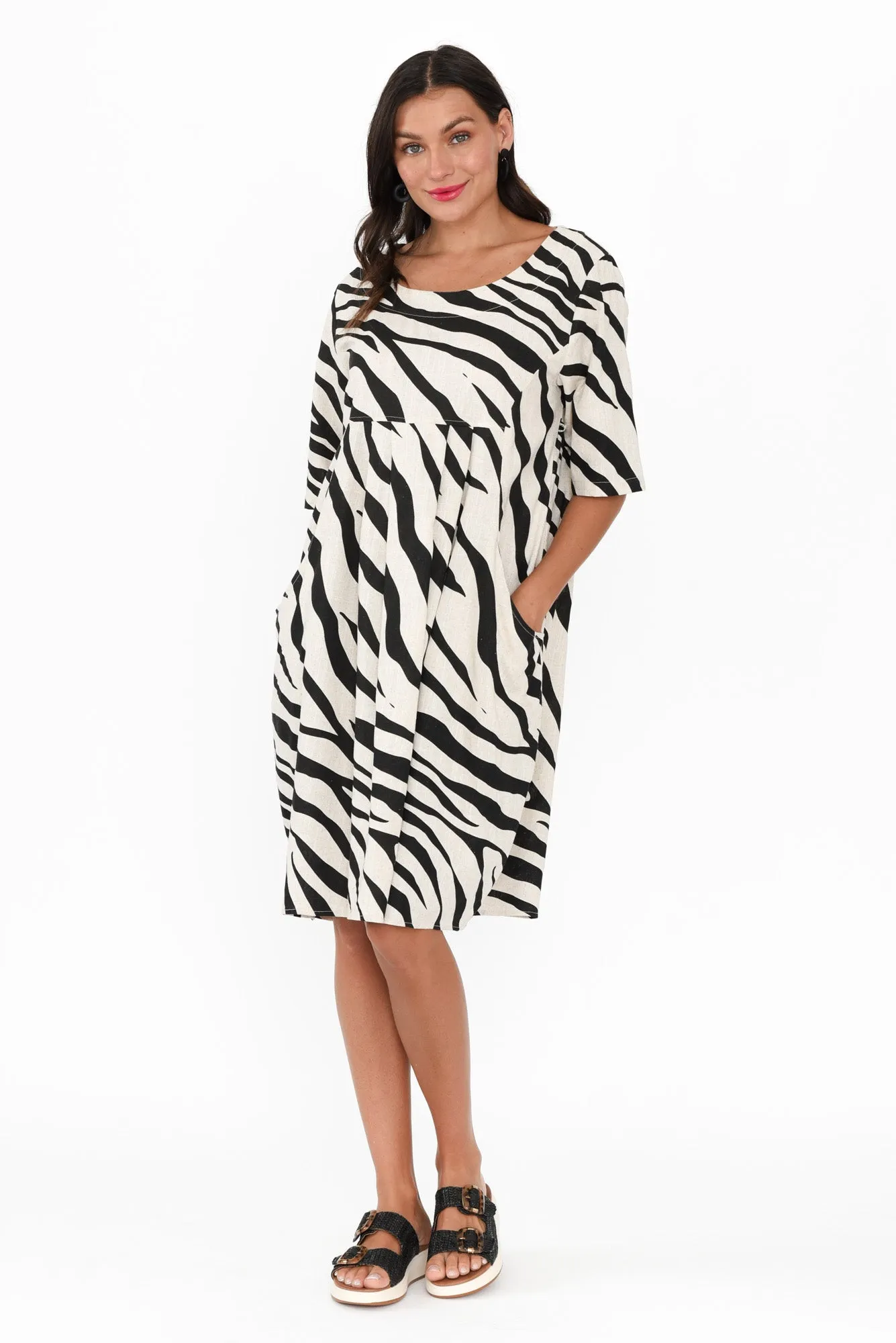 Myley Black Zebra Linen Cotton Dress