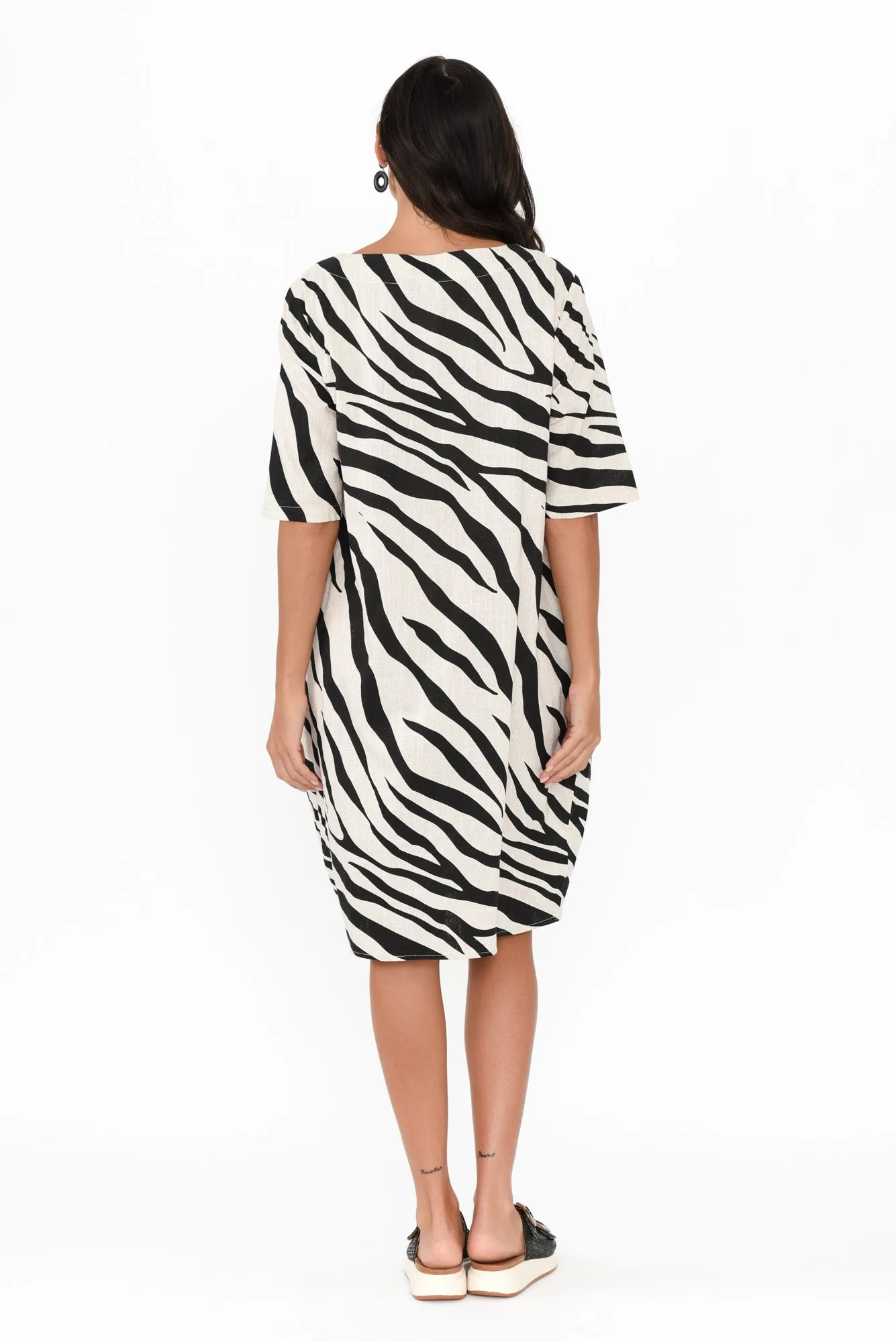 Myley Black Zebra Linen Cotton Dress