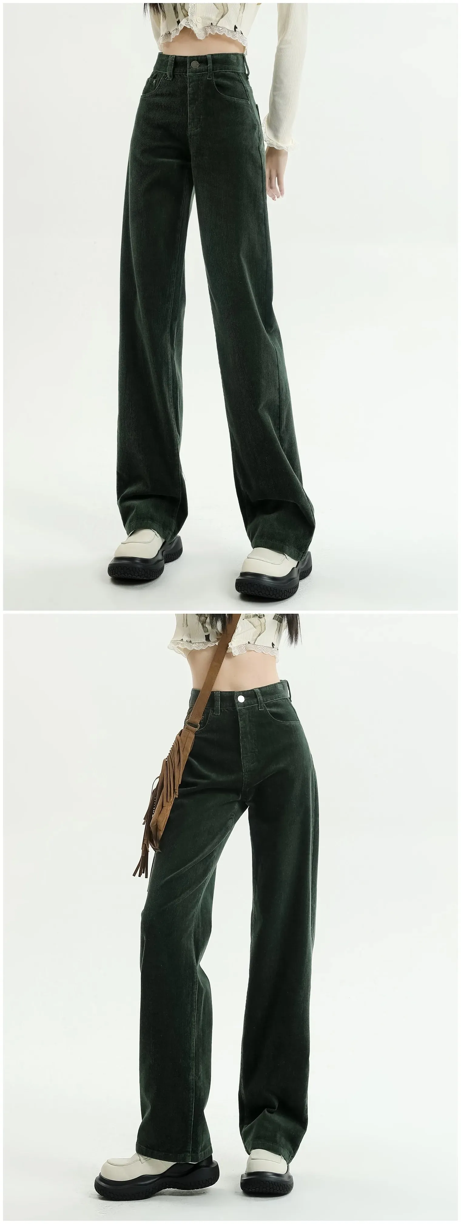 New Corduroy High Waist Full Length Straight Pants