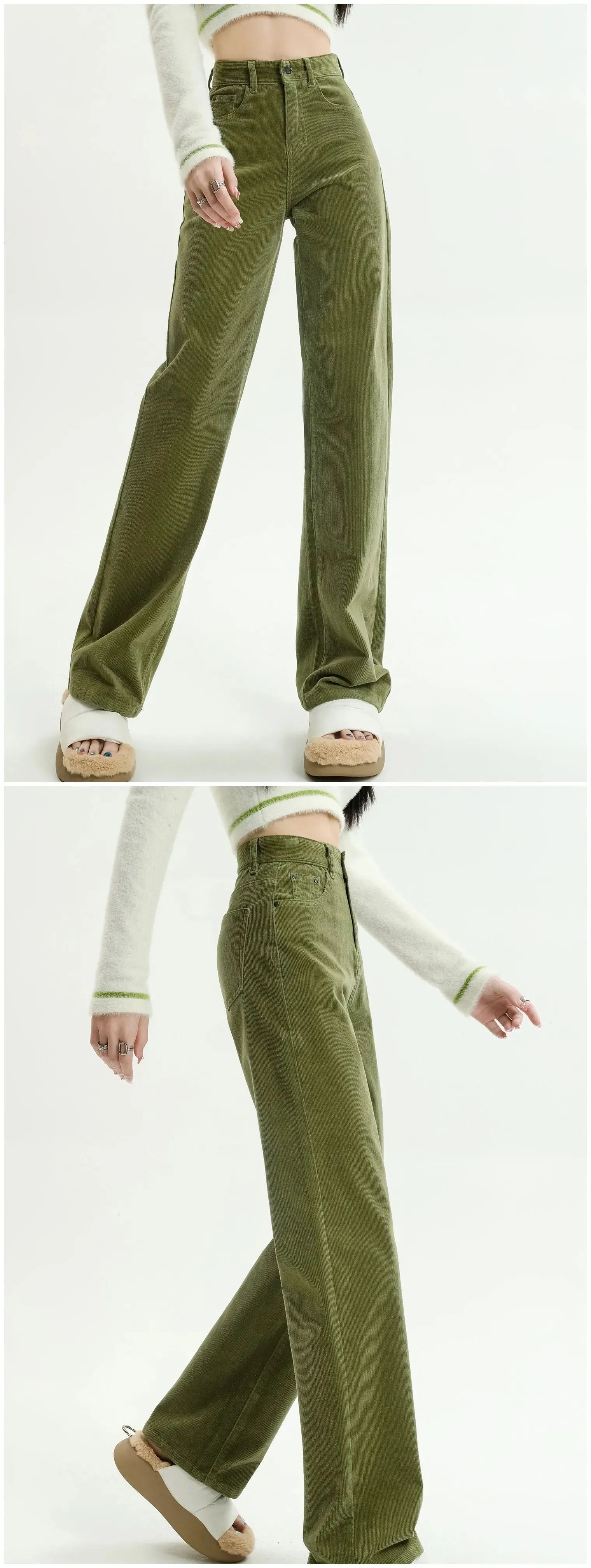 New Corduroy High Waist Full Length Straight Pants