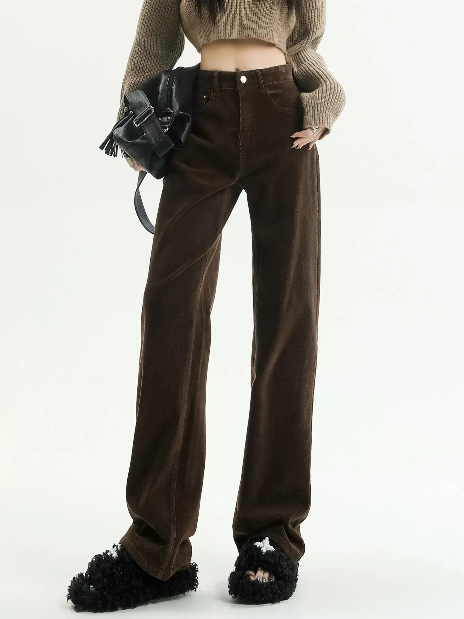 New Corduroy High Waist Full Length Straight Pants