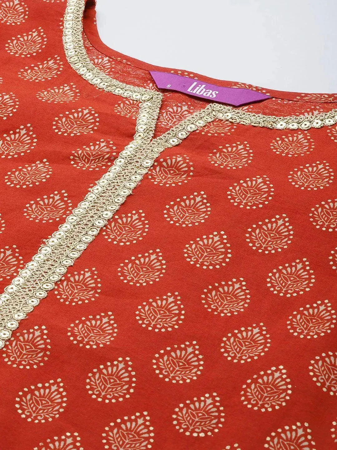 Orange Printed Silk Blend Straight Kurta With Dupatta