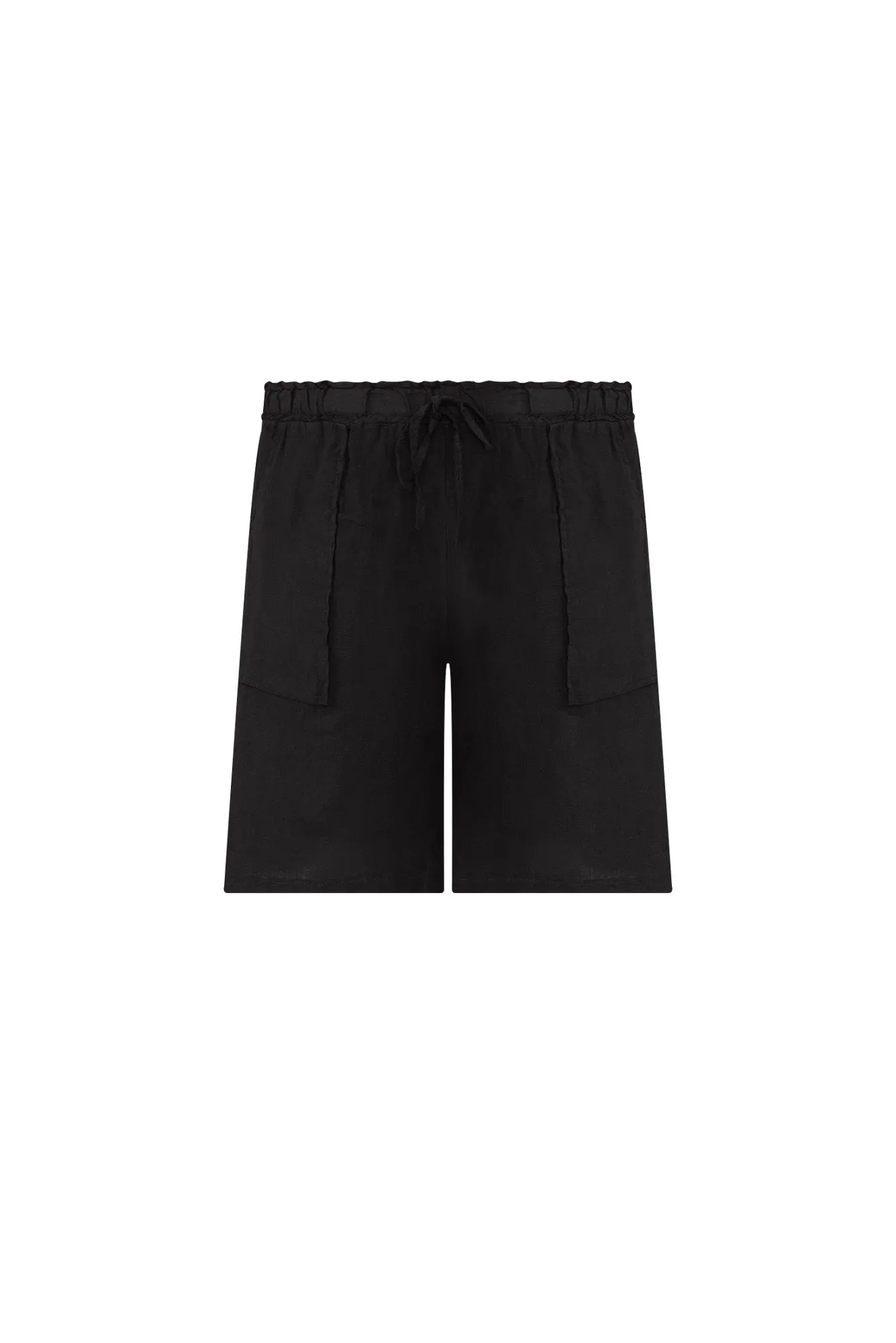 Paulina Black Linen Drawstring Shorts