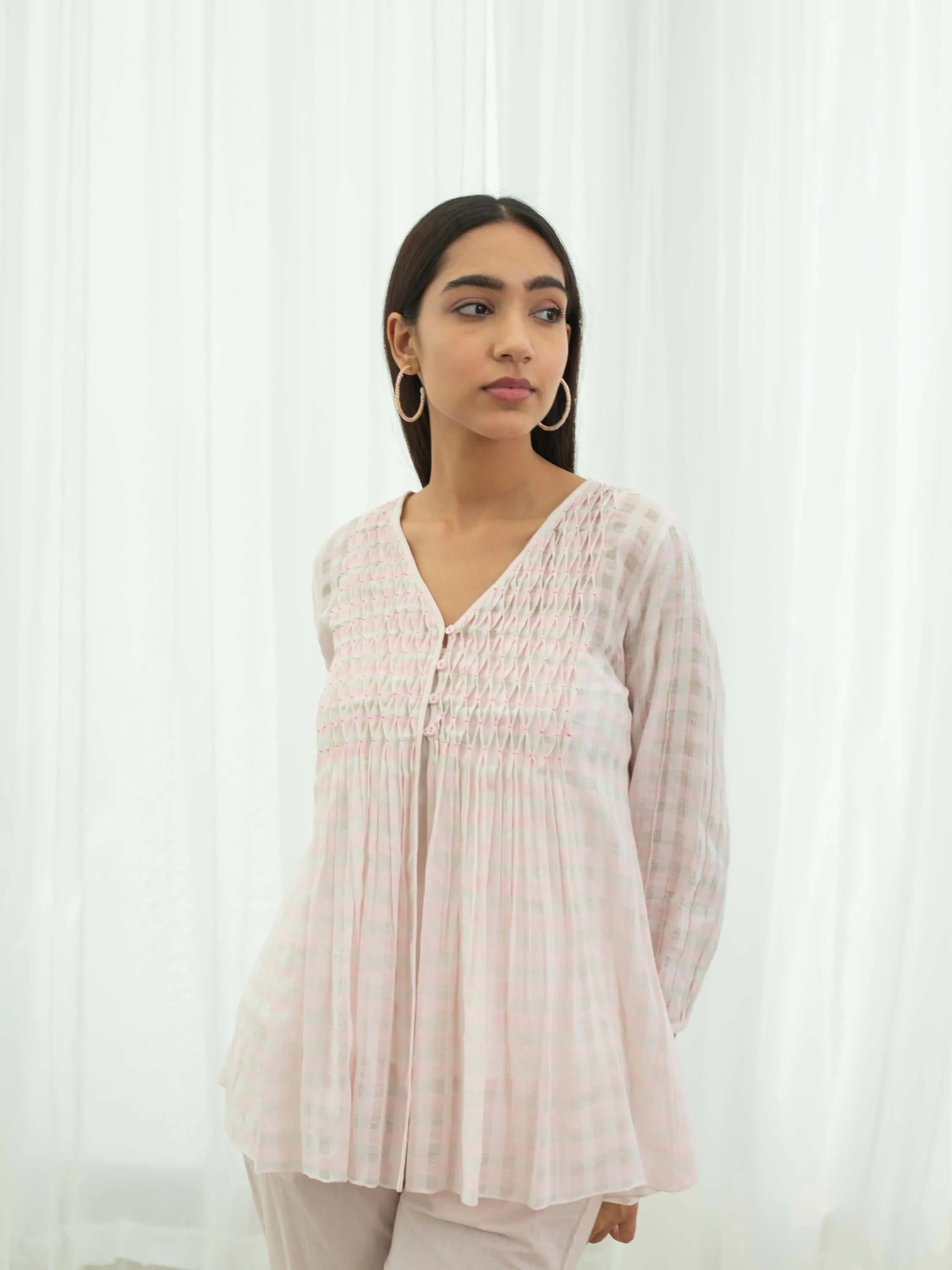 Pink Gingham Smock Top