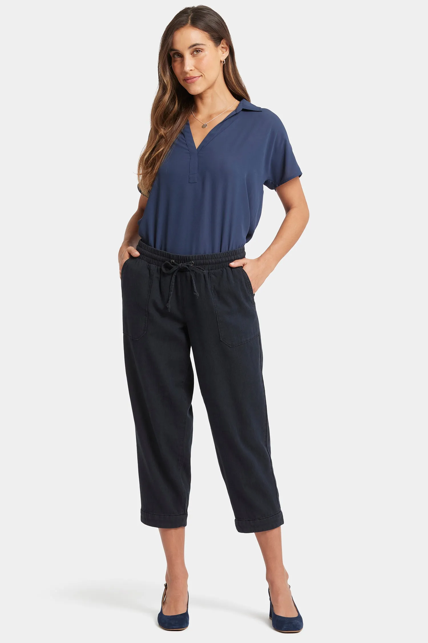 Relaxed Drawstring Cargo Pull-On Pants - Overdye Black