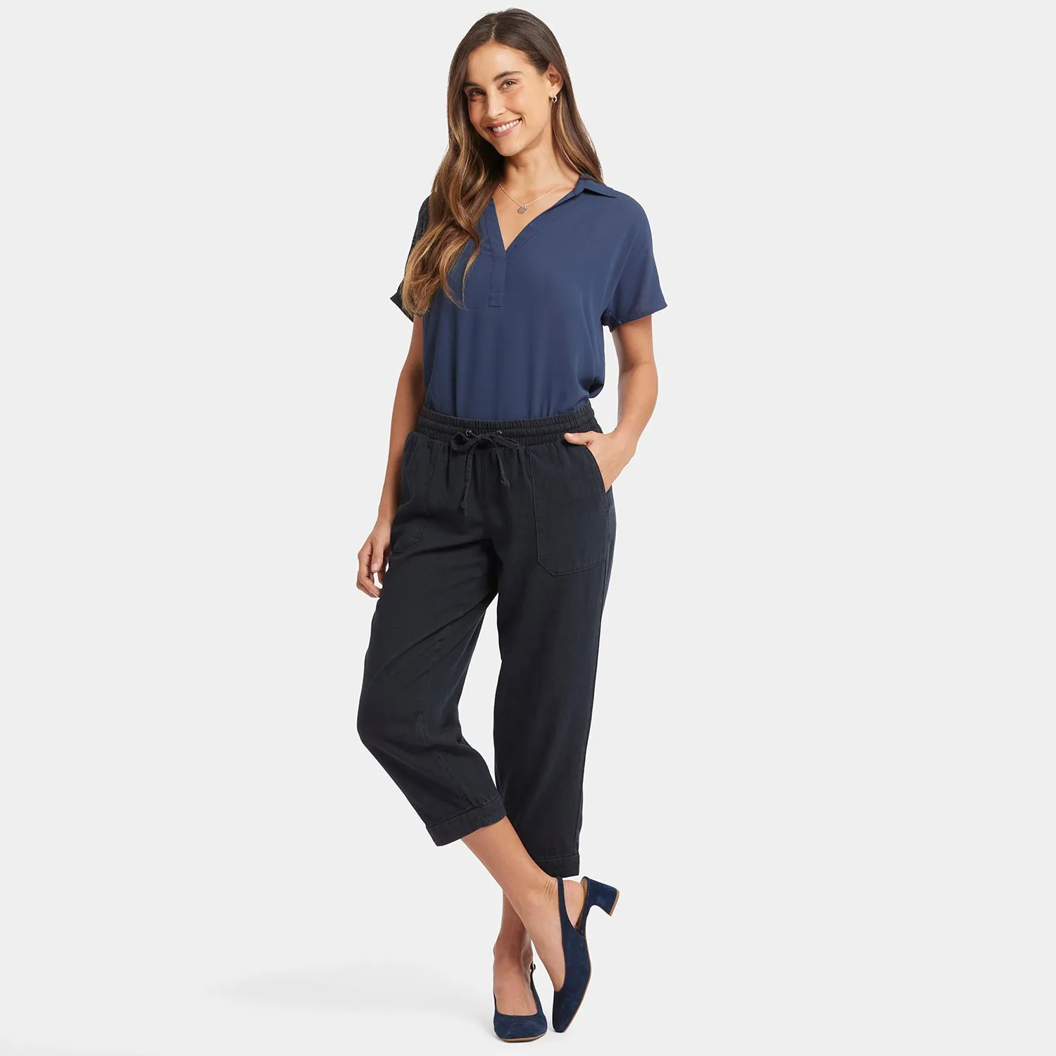 Relaxed Drawstring Cargo Pull-On Pants - Overdye Black