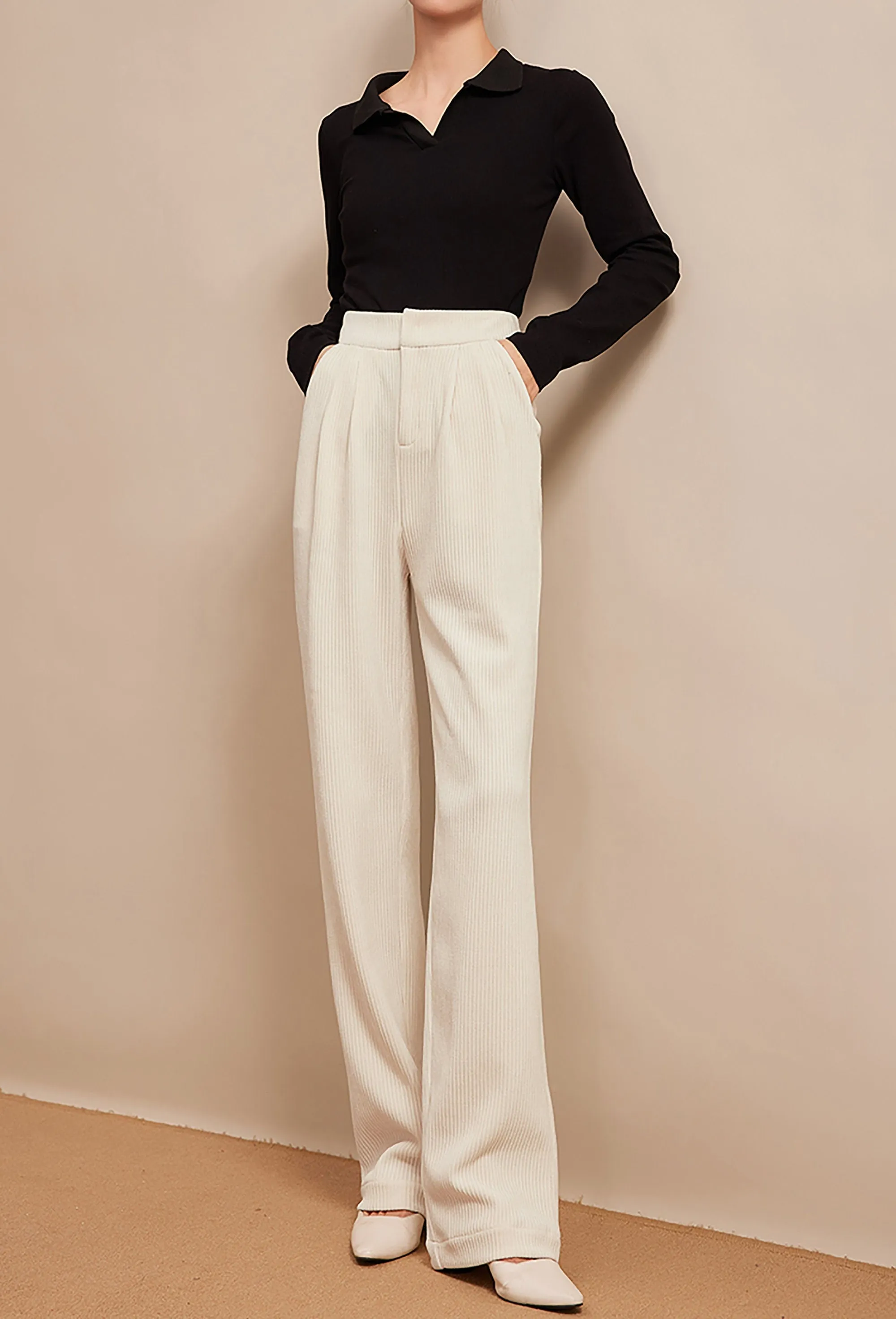 Ribbed Wide Leg Full Length Pants