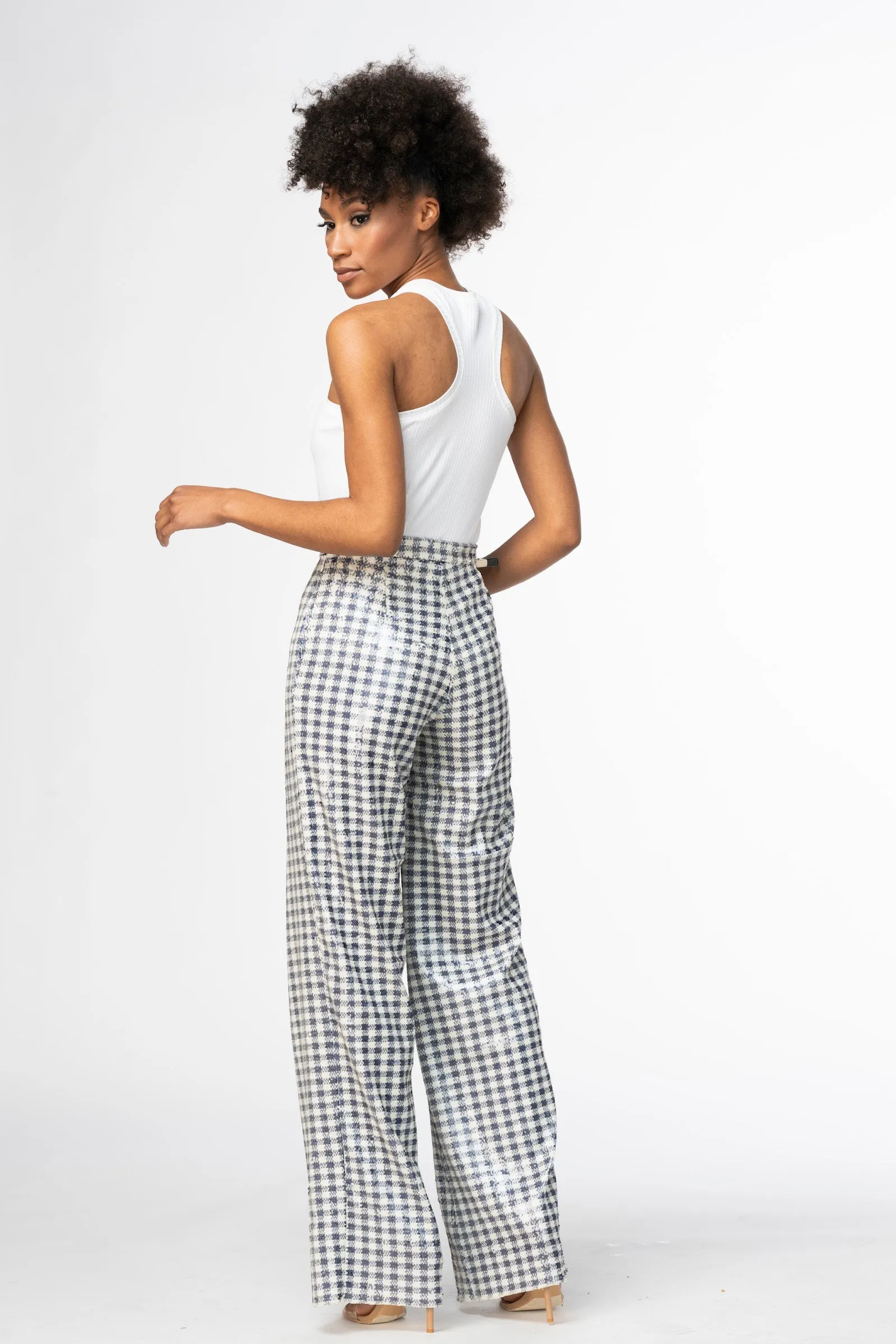 Sequin Gingham Pants