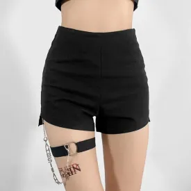 Sexy High Waist Women Skinny Shorts  Chain Black Goth Short Pants