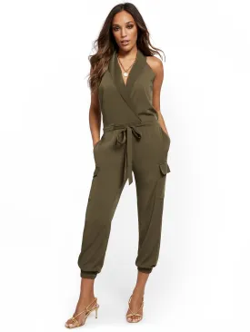 Shawl-Collar Tie-Front Jumpsuit