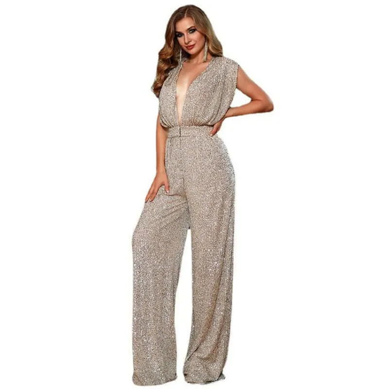 Silver Glitter Short Sleeve Corset Jumpsuit for Summer Nights