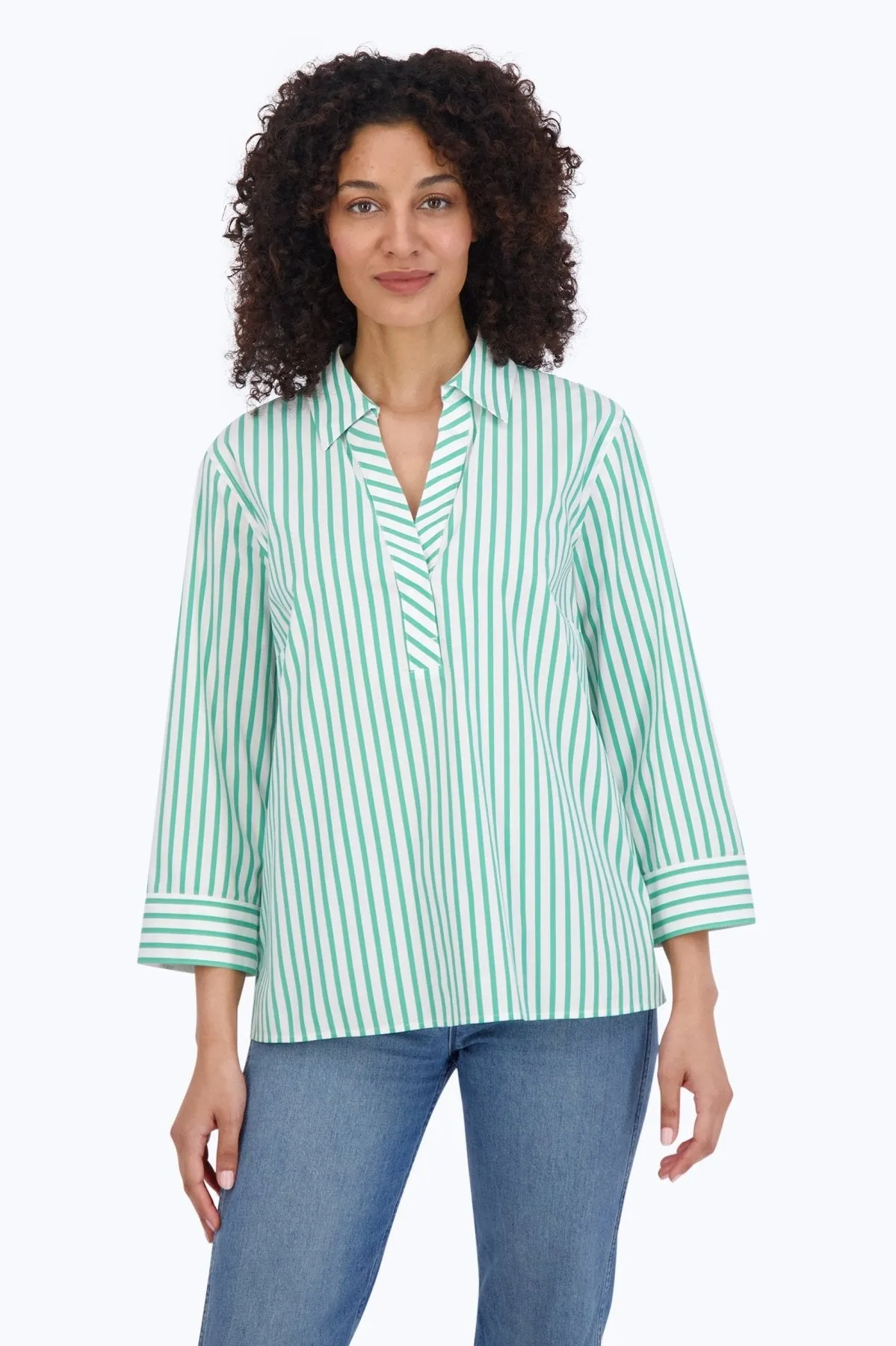 Sophia Stretch No Iron Stripe Popover Shirt