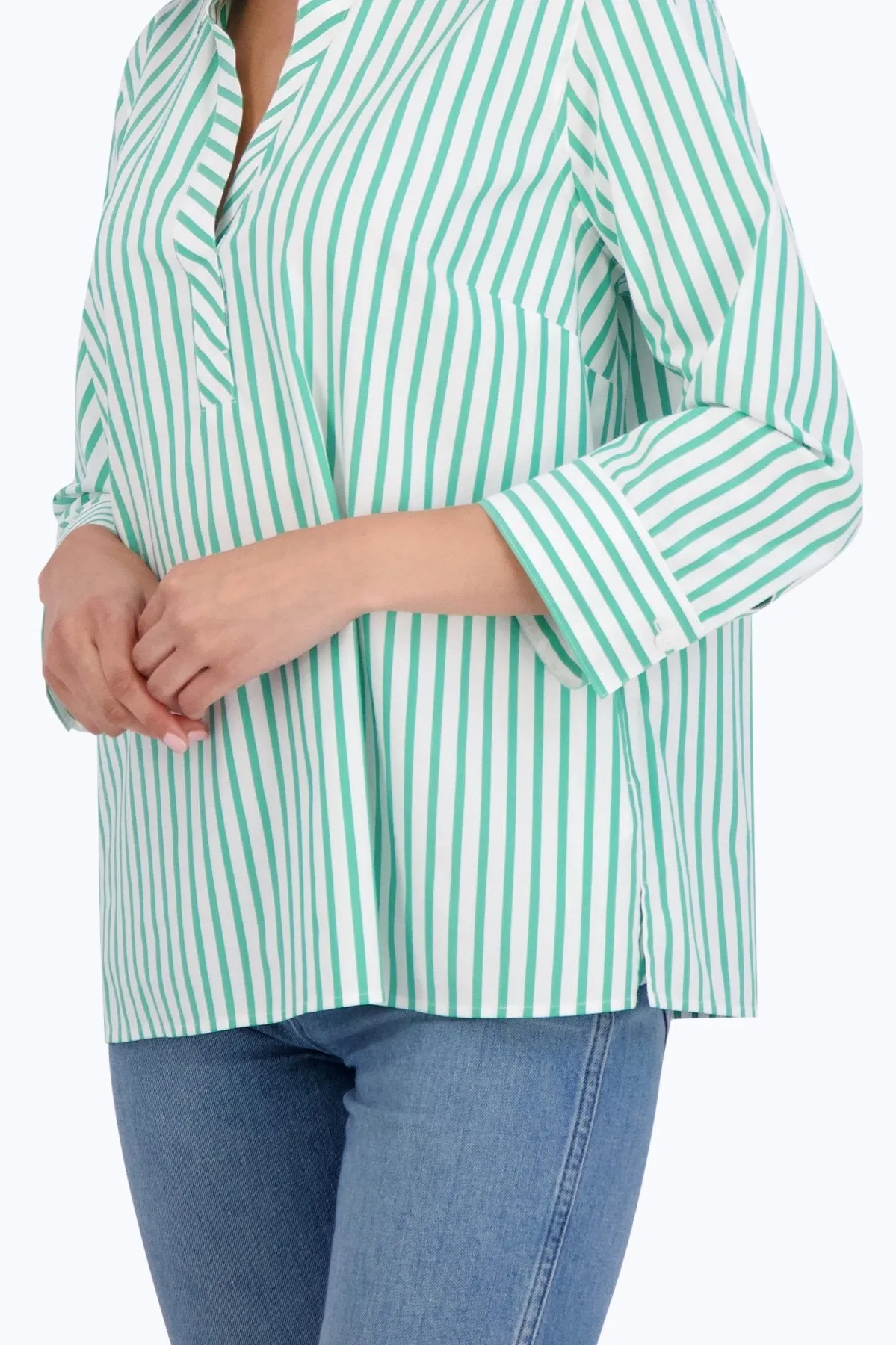 Sophia Stretch No Iron Stripe Popover Shirt