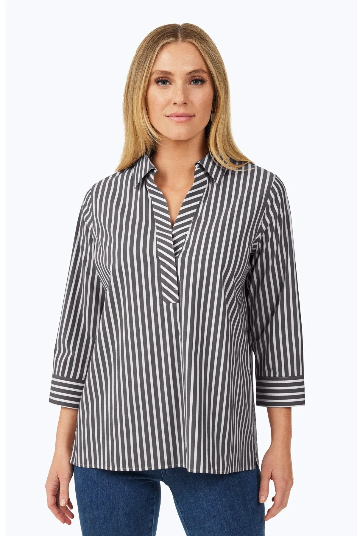 Sophia Stretch No Iron Stripe Popover Shirt