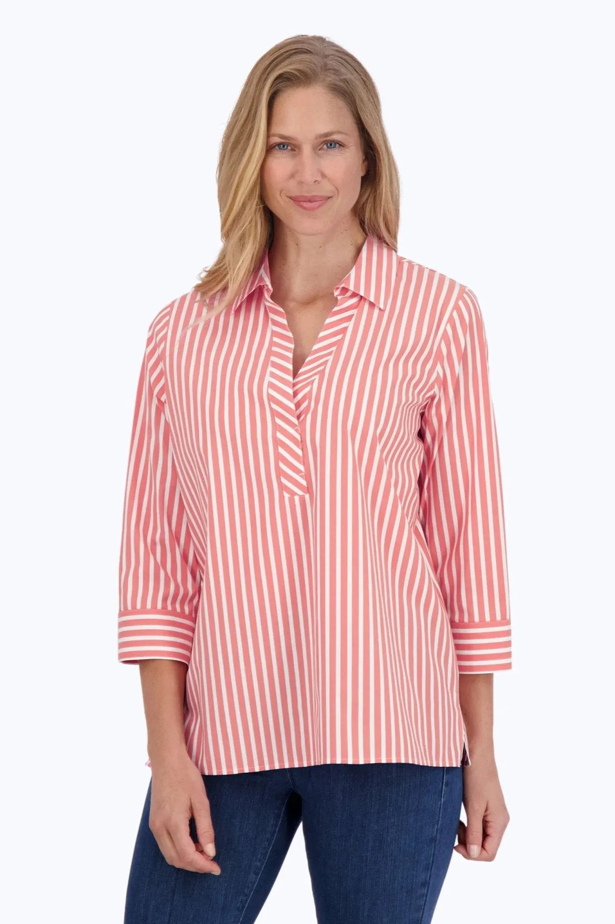 Sophia Stretch No Iron Stripe Popover Shirt