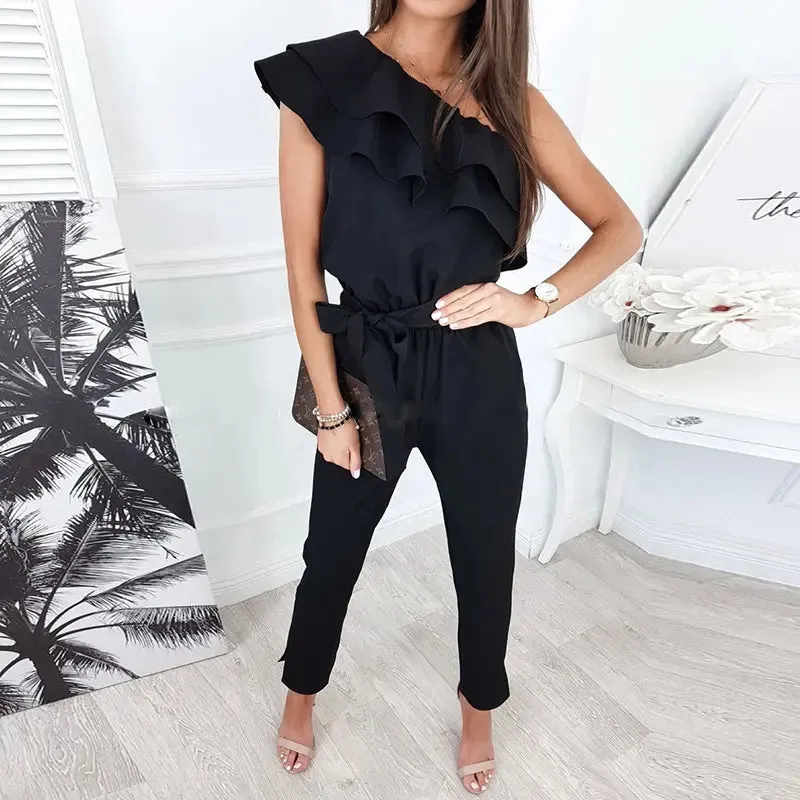 Sophisticated Sleeveless Ruffled Jumpsuit for Modern Elegance