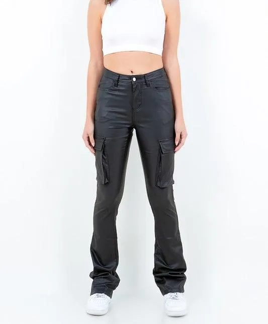 Stacked Slim Fit Faux Leather Pants