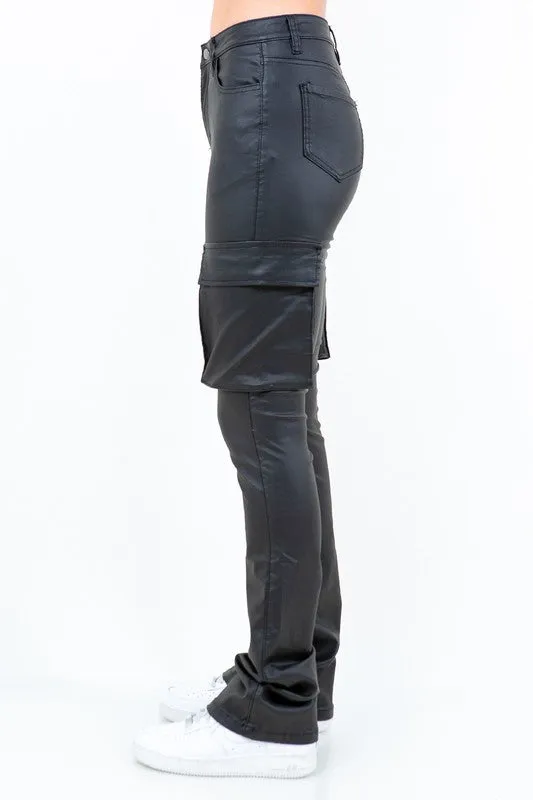 Stacked Slim Fit Faux Leather Pants