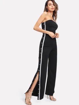 Trendy Side stripe snap side split track jumpsuit