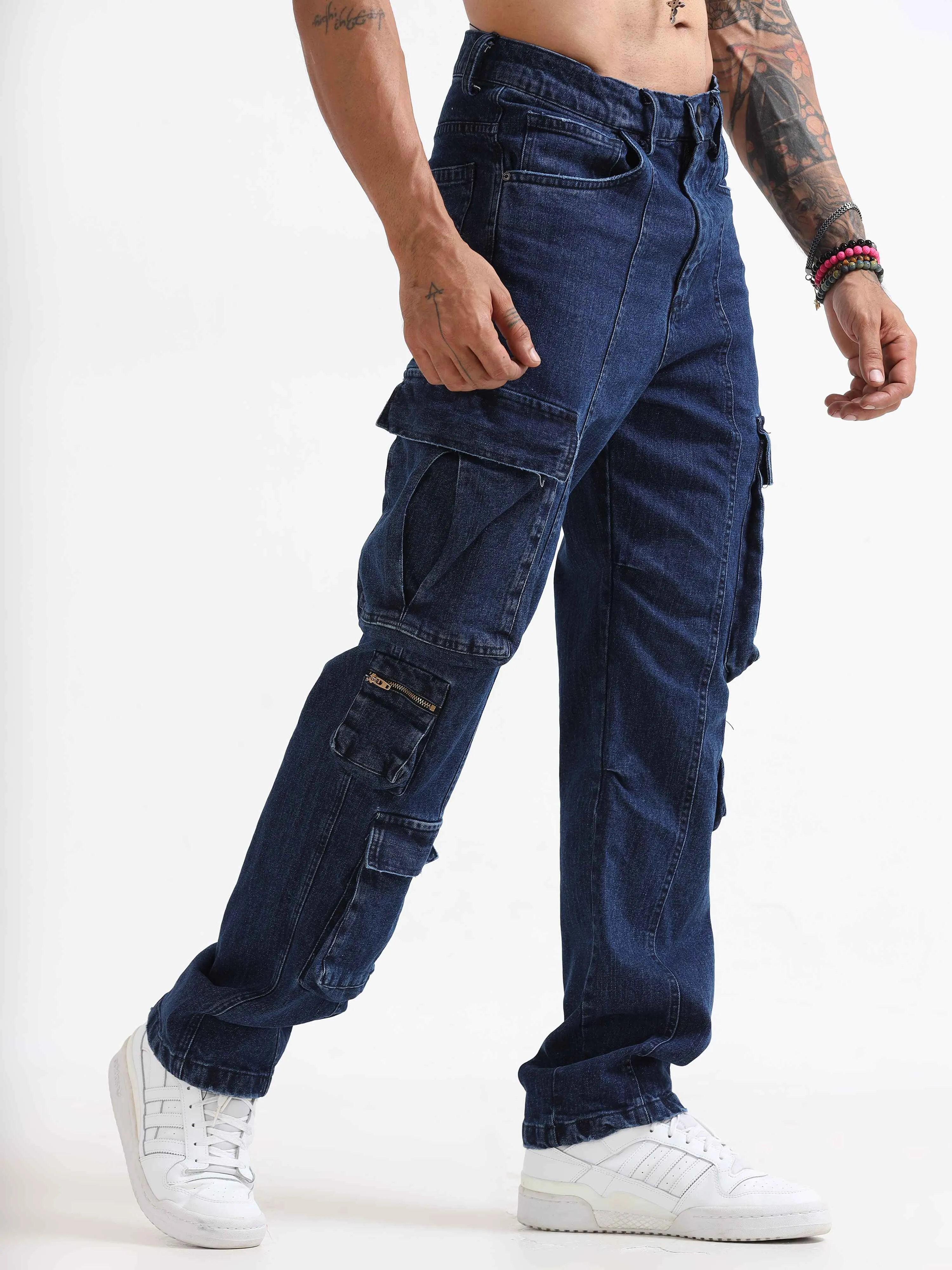 Urban Utility Denim Cargo In Dark Blue