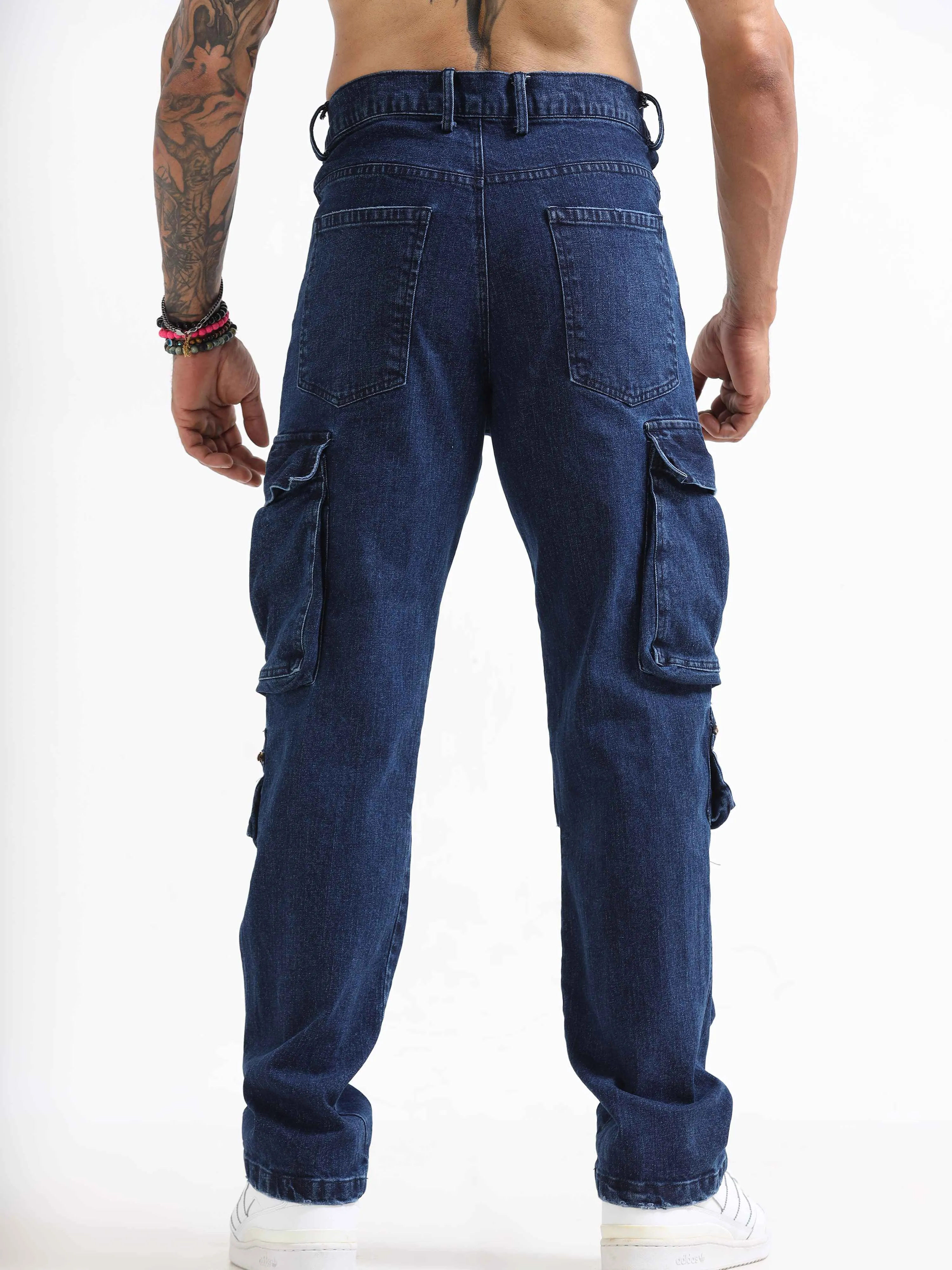 Urban Utility Denim Cargo In Dark Blue