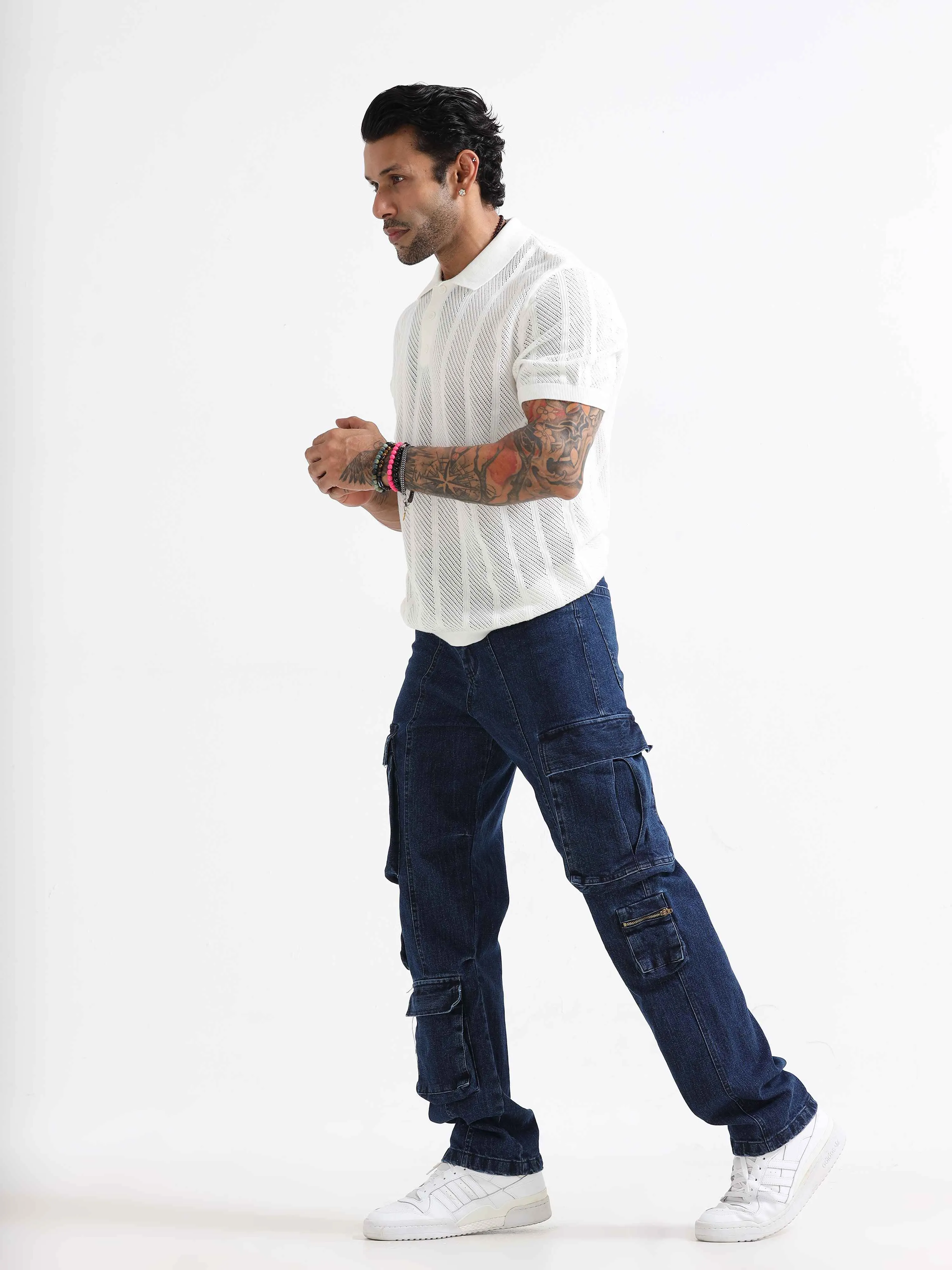 Urban Utility Denim Cargo In Dark Blue