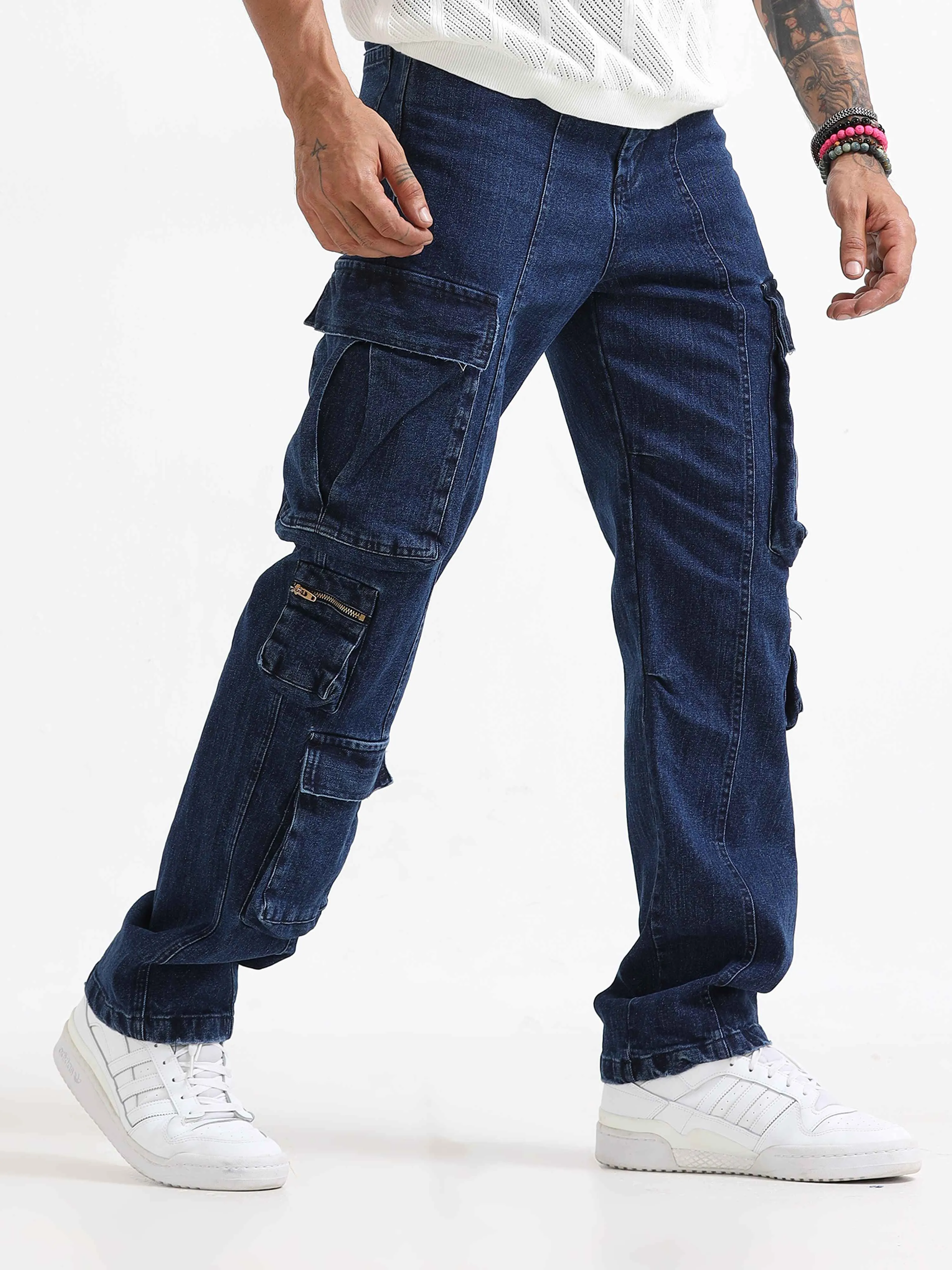 Urban Utility Denim Cargo In Dark Blue