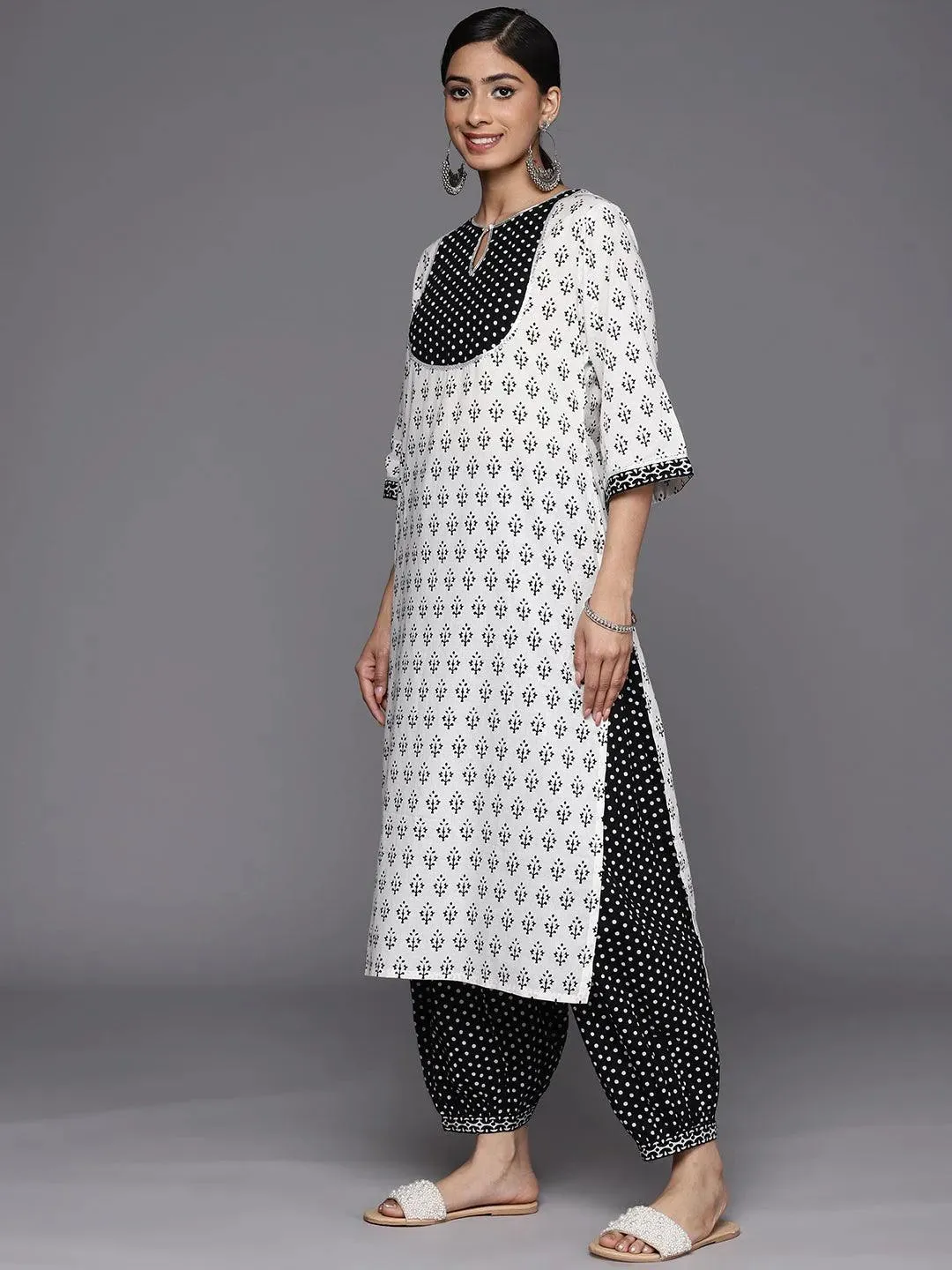 White Yoke Design Cotton Straight Kurta With Salwar & Dupatta