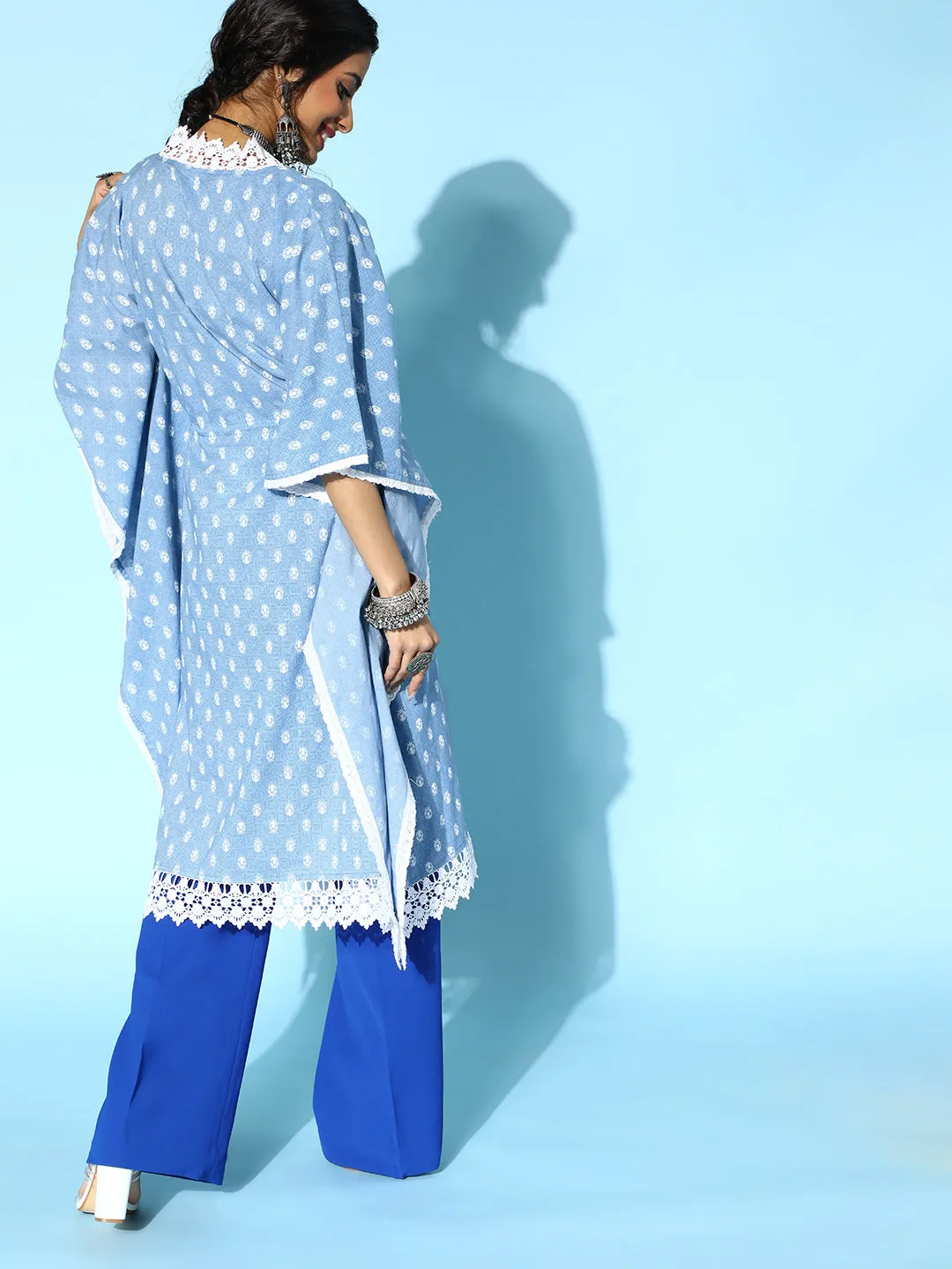 Women Stunning Blue Cotton Kaftan Kurta