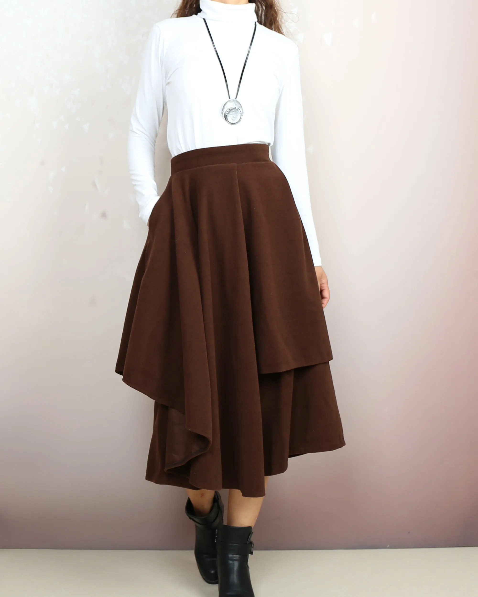 Wool skirt pants, wide leg pants, Cropped pants, Asymmetrical skirt pants, winter pants, custom made, black pants (K2135)