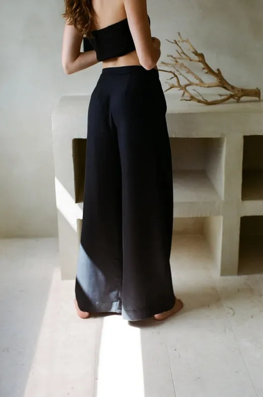 Woven Tencel Cupro Pleated Wide Leg Pants Black